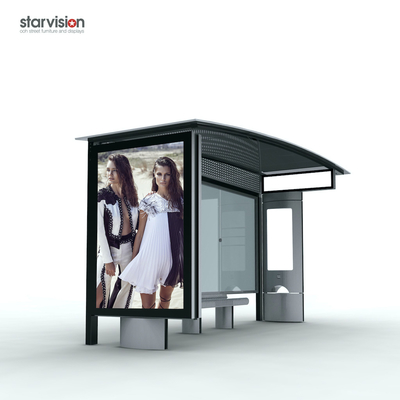 Polycarbonate Roofing Digital City Bus Shelter With Digital Advertising Display