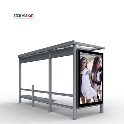 L4200mm W2500mm Stainless Steel Bus Stop Shelter With 6 Sheet Advertising Light Box